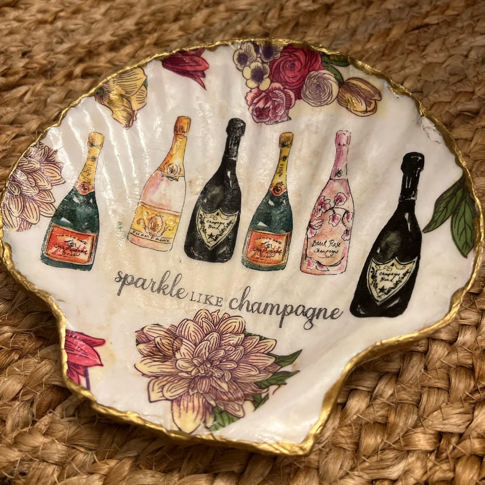 TRINKET SHELL DISH Champagne Wedding Bride Party SPARKLE Ring Jewelry Earrings
